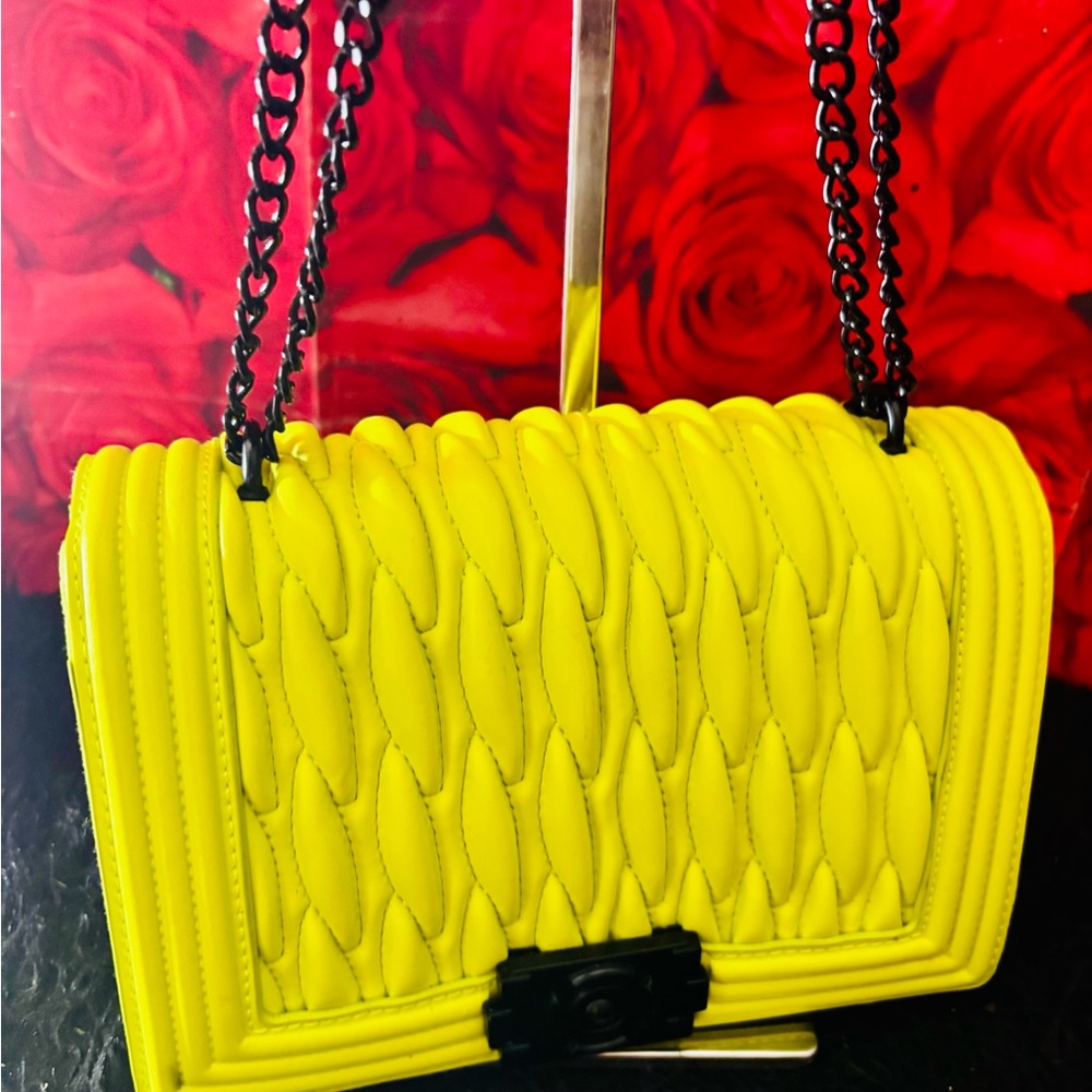 Yellow Quilted Chain Shoulder Bag